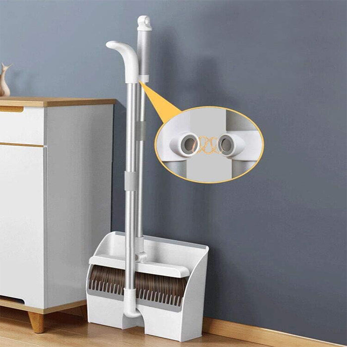 180° Rotatable Standing Brooms, Indoor Storage Buckle Type Brooms and Dustpan Set with Scraping Teeth
