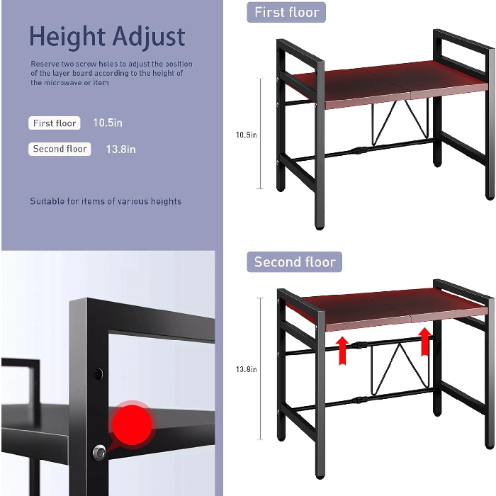 1 Tier Expandable Microwave Oven Rack With Hooks multi functional oven rack height adjust 
