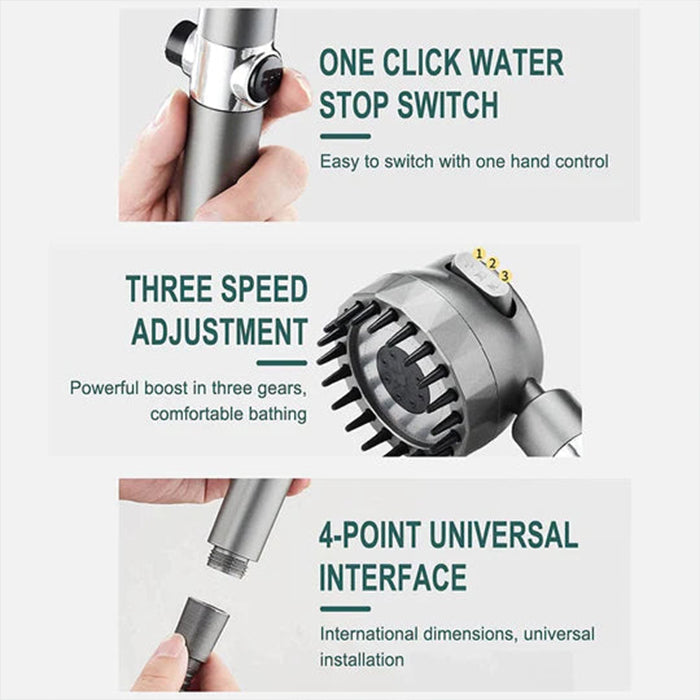 3 Spray Mode Handheld Massage Shower Head With Scrubber universal interface
