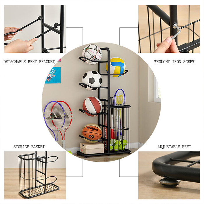 Ball Storage Rack, Basketball Football Volleyball Badminton Racket Storage Stand