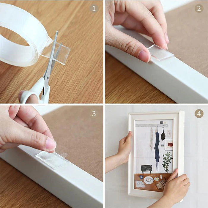 Double Sided Heavy Duty Adhesive Tape - Reusable Clear Strong Tape for frames