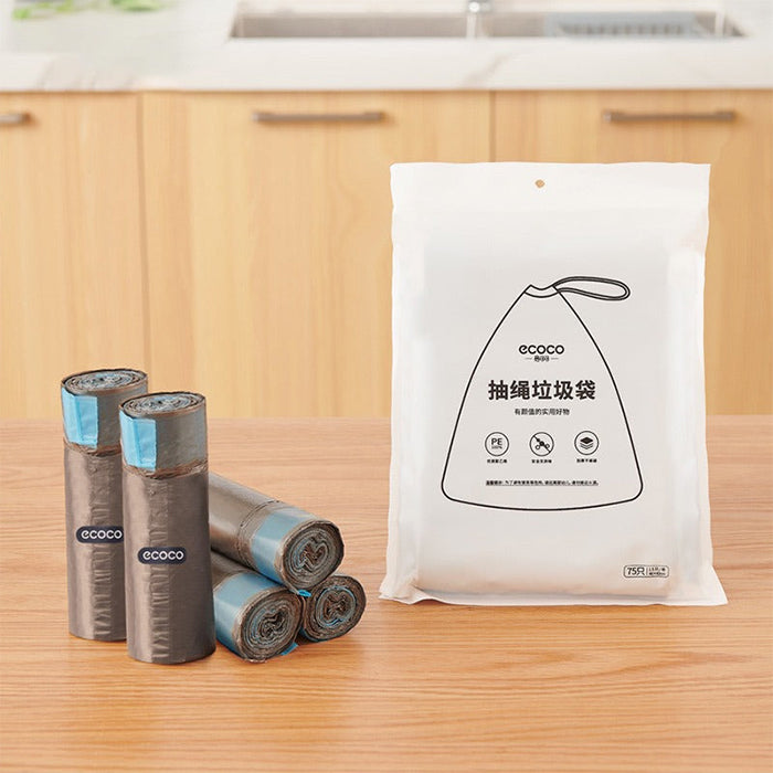 Drawstring Garbage Bags - Household Disposable Trash Pouches [5 Rolls]