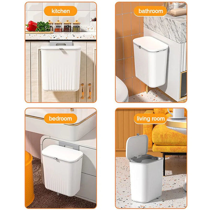 Durable Narrow Hanging Wall Mounted Waste Bin With Lid Suitable for Kitchen Cabinet Door - 9 Liter for everywhere use