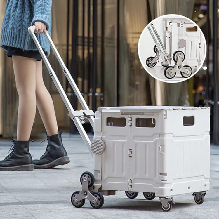 Folding Shopping Cart,  Foldable with Brake System and Adjustable Handle white