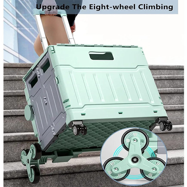 Folding Shopping Cart,  Foldable with Brake System and Adjustable Handle light green
