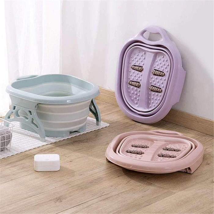 Folding Foot Tub Portable Foot Wash Tub Massage Bucket Travel Folding Bucket with 4 Massage Balls Bathing Feet portable 
