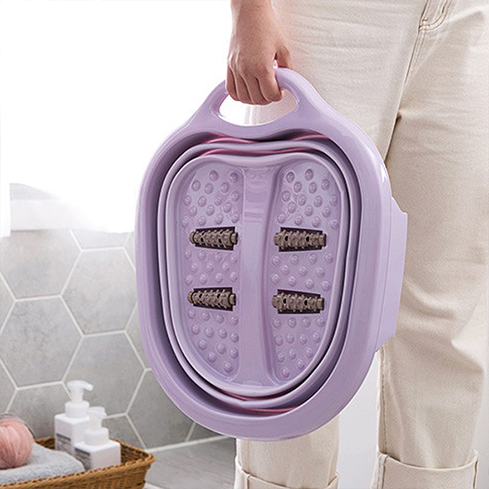 Folding Foot Tub Portable Foot Wash Tub Massage Bucket Travel Folding Bucket with 4 Massage Balls Bathing 
multi use