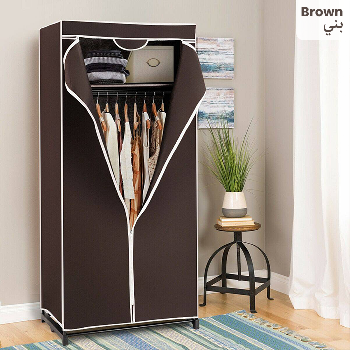 Freestanding Wardrobe - Portable Closet Shelf Storage with Dress Hanging Rack Brown