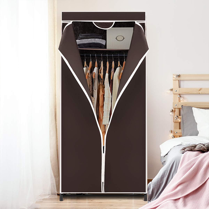 Freestanding Wardrobe - Portable Closet Shelf Storage with Dress Hanging Rack  fabric cover