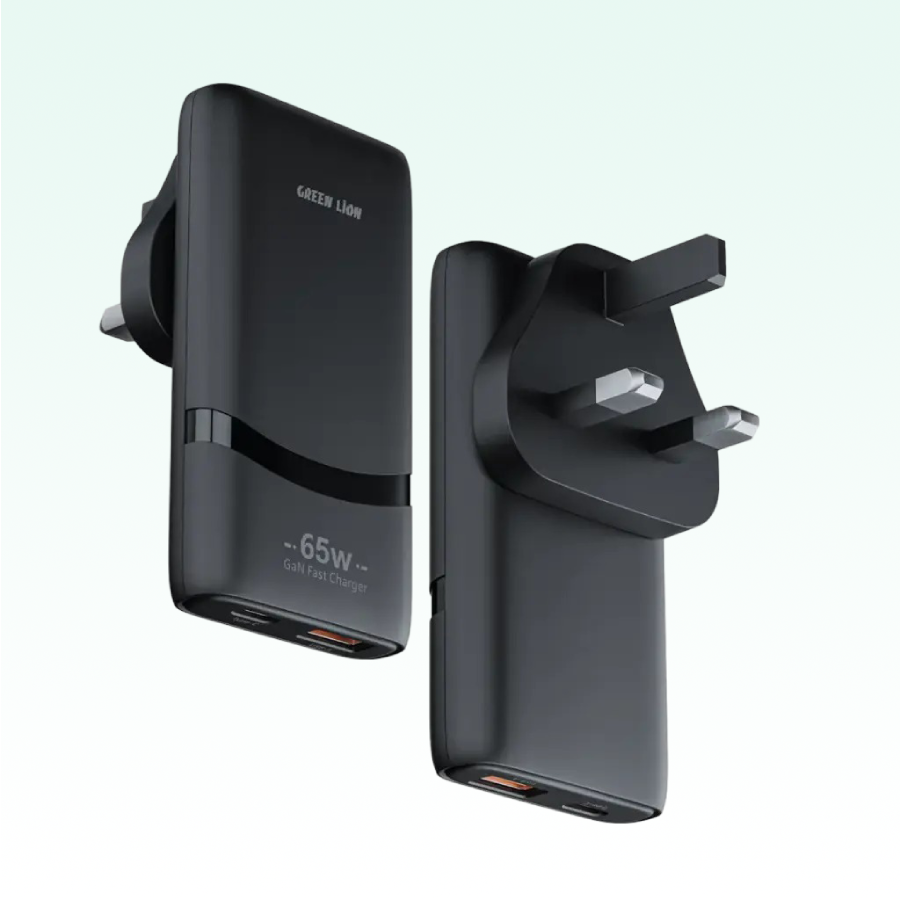 Green Lion 65W Gan Adapter Type-C Ports | UK Plug - Black
