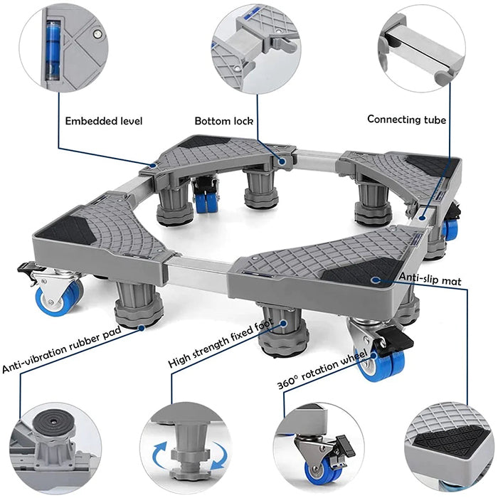 Heavy Duty Washing Machine Base Stand, Roller Cart Trolley Refrigerator Mover with Wheel its parts