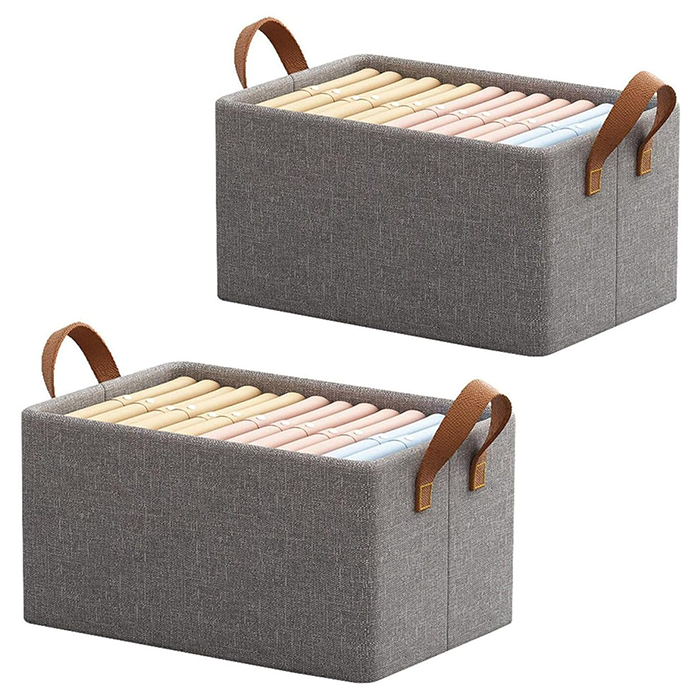 Large Storage Baskets for Shelves, Metal Frame Cloth Wardrobe Storage Organizer foldable