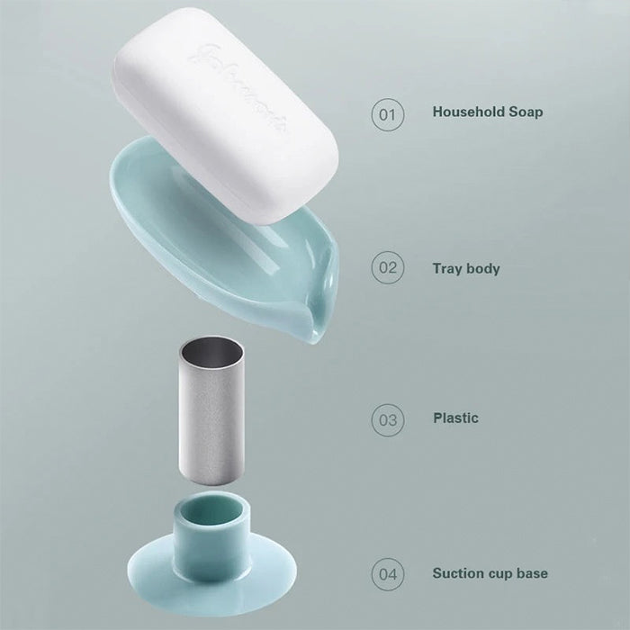 Leaf-Shape Self Draining Soap Dish Holder Easy Clean Soap Dish for Shower with Suction Cup steps