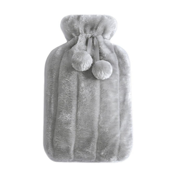 Leakproof rubber hot water bottle with soft plush cover for hot and cold therapy, hand warmer, foot warmer, and pain relief.