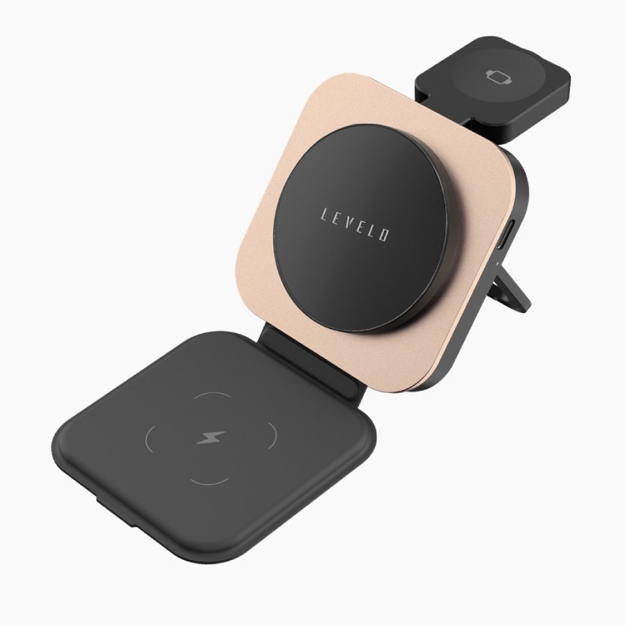 Levelo TrioFlow 3-in-1 Wireless Charger is a compact, foldable device with heat dissipation Pink