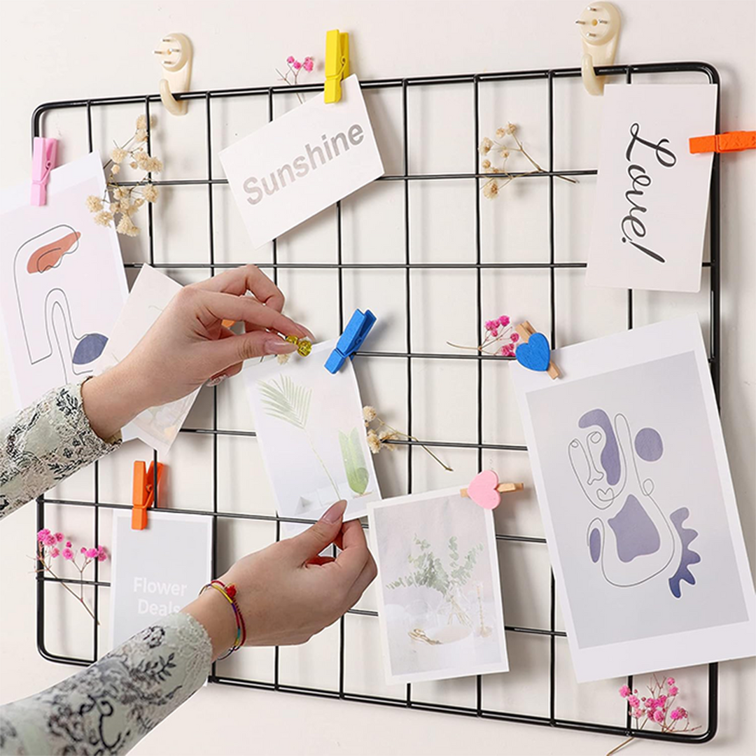 Metal Wire Grid Photo Frame For Wall With Wooden Designer Clips DIY Mesh Wire Frame 