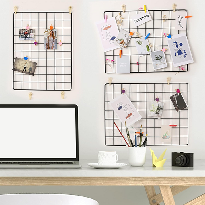 Metal Wire Grid Photo Frame For Wall With Wooden Designer Clips DIY Mesh Wire Frame Grid 