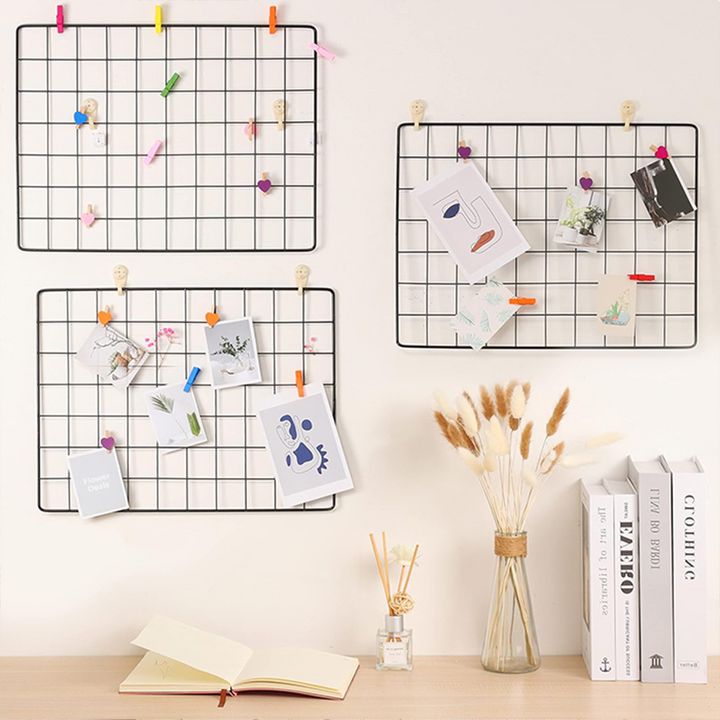 Metal Wire Grid Photo Frame For Wall With Wooden Designer Clips DIY Mesh Wire Frame durable and stylish
