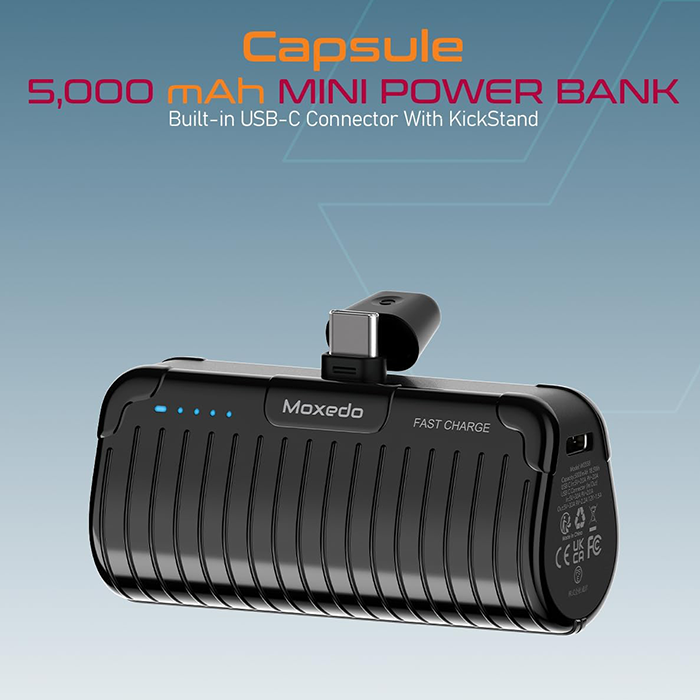 Moxedo Capsule 5000 mAh Mini Power Bank 20W Portable Charger Built-in USB-C Connector