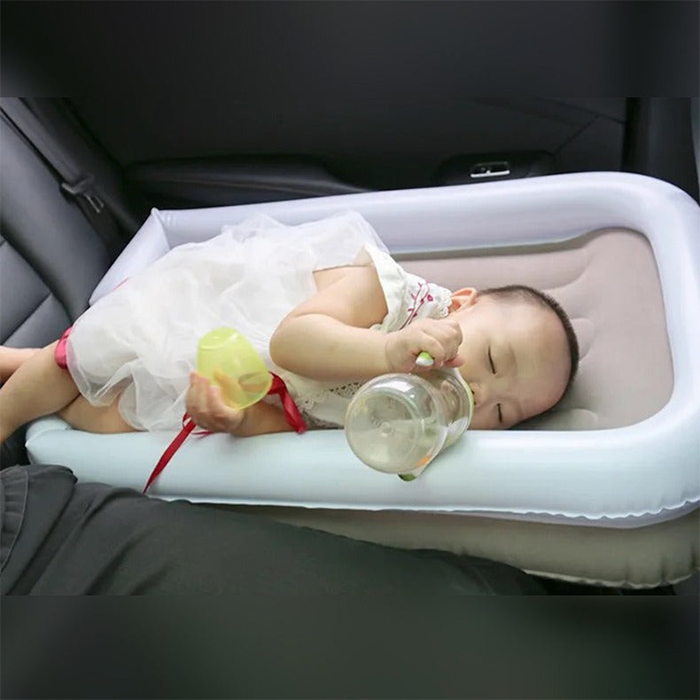 Portable Baby Air Bed - Car, Flight Inflatable Travel Bed for Kids, Infants with Pump, Seat Belt, Carry Bag Perfect

