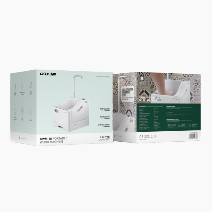 Portable Wudu machine with 3-hour battery, foot pedal, and dual water tanks safe to use