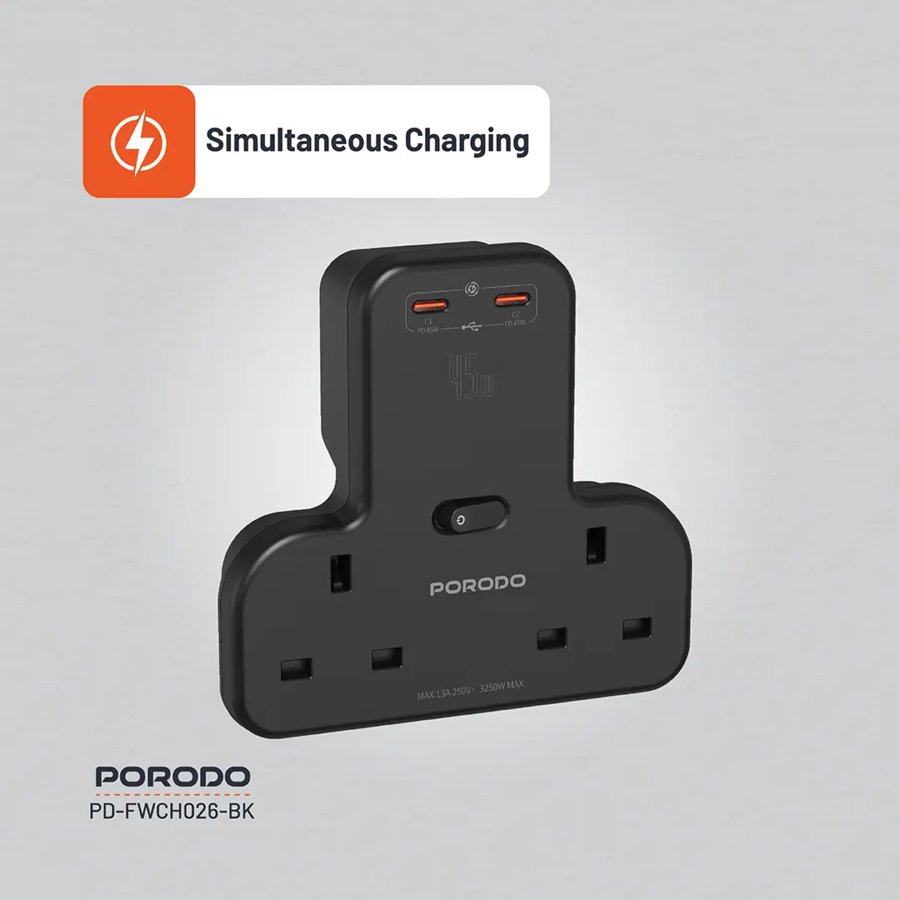 Power up with 3250W output, 2 AC ports, and 2 fast USB-C ports (up to 45W) simultaneous charging 