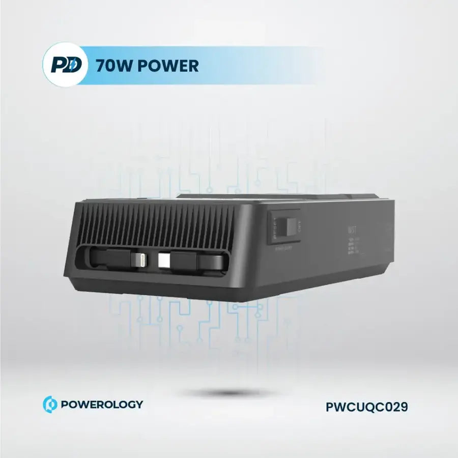 Powerology 2500w 4 AC Power Strip with Built-In Retractable Cable 70W power