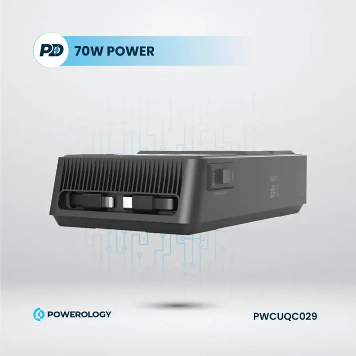 Powerology 2500w 4 AC Power Strip with Built-In Retractable Cable 70W power