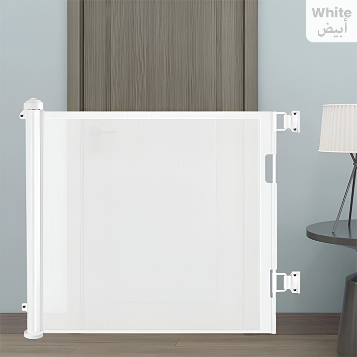 Retractable Baby and Pet Safety Gate - Ideal for Stairs, Corridors, Doors, Indoors, and Outdoors White