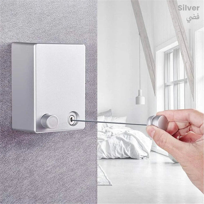 Retractable Clothesline, Wall Mounted ABS case+Aluminium Dryer with Adjustable Stainless Steel Rope String Hotel Style Heavy Duty silver