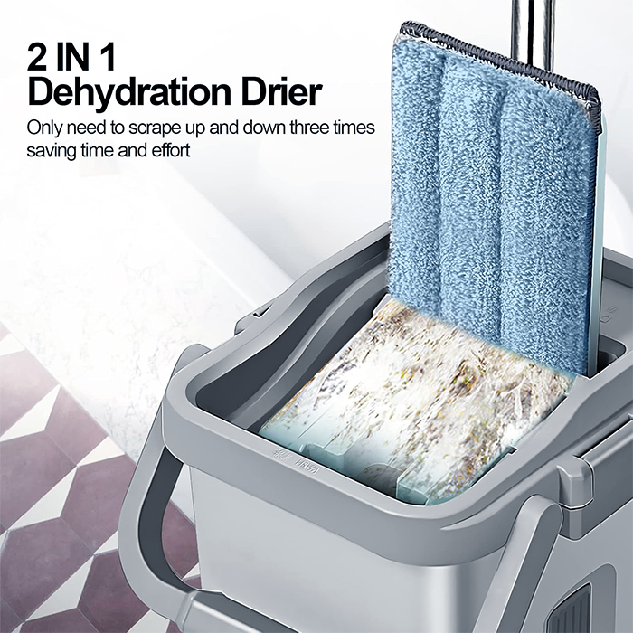 Scratch Flat Mop With Bucket And 2 Mop Pads Self Wash And Squeeze Dry Flat Mop Dehydration drier