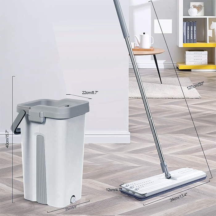 Scratch Flat Mop With Bucket And 2 Mop Pads Self Wash And Squeeze Dry Flat Mop dimensions