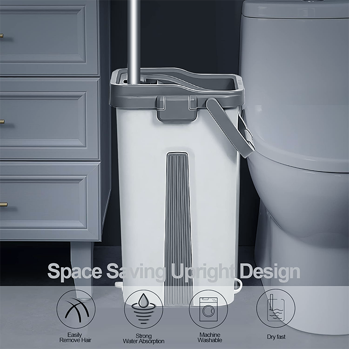 Scratch Flat Mop With Bucket And 2 Mop Pads Self Wash And Squeeze Dry Flat Mop space saving