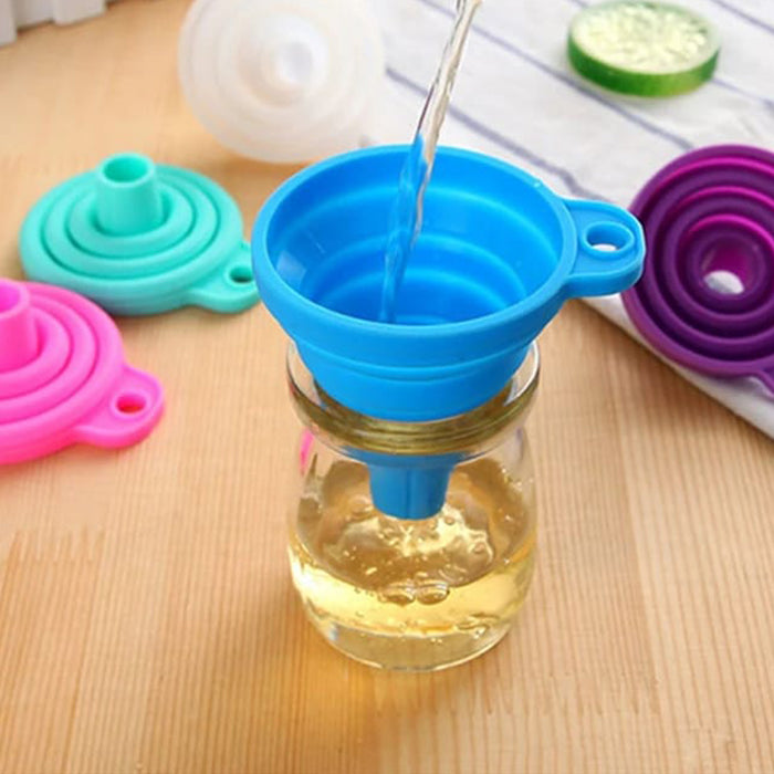 Set of 2 Silicone Collapsible Portable Funnel Kitchen Folding Funnels Hopper Tool for Transferring Liquid Powder Cooking Tools 