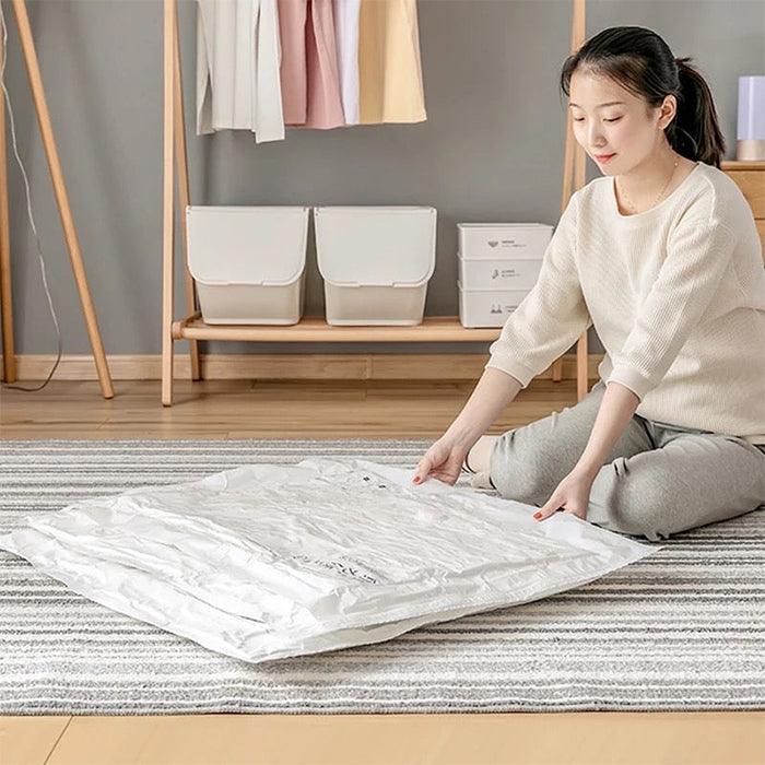 Space Saving Vacuum Seal Bags, Clothes Storage Compressed Reusable Organizer Bags