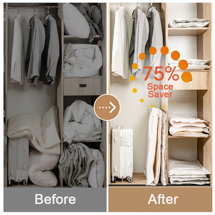 Space Saving Vacuum Seal Bags, Clothes Storage Compressed Reusable Organizer Bags space saver