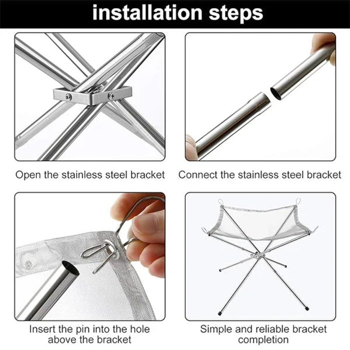 Stainless Steel Fire Pit with Carry Bag - Folding Camping Fire Stand Rack for Outdoor Cooking, Picnic, Garden installation steps