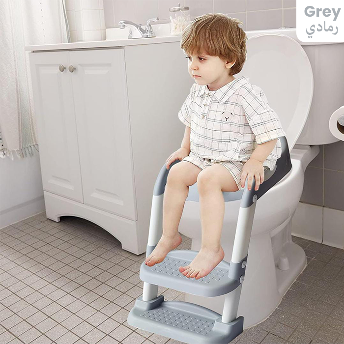 Toilet Potty Trainer Seat with Step and Ladder, Comfortable Seat, Anti‐Slip Ladder Pads grey
