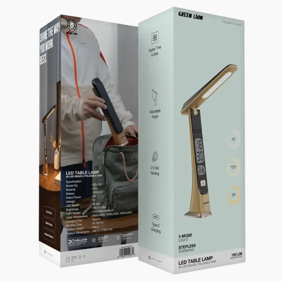 Versatile LED lamp with 3 light modes, dimming, clock display, and rechargeable Adjustable Angle
