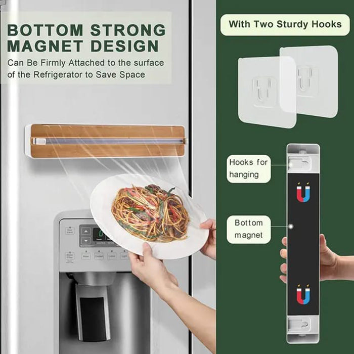 Wall Mount Instant Plastic Wrap Dispenser with Slide Cutter sturdy hooks
